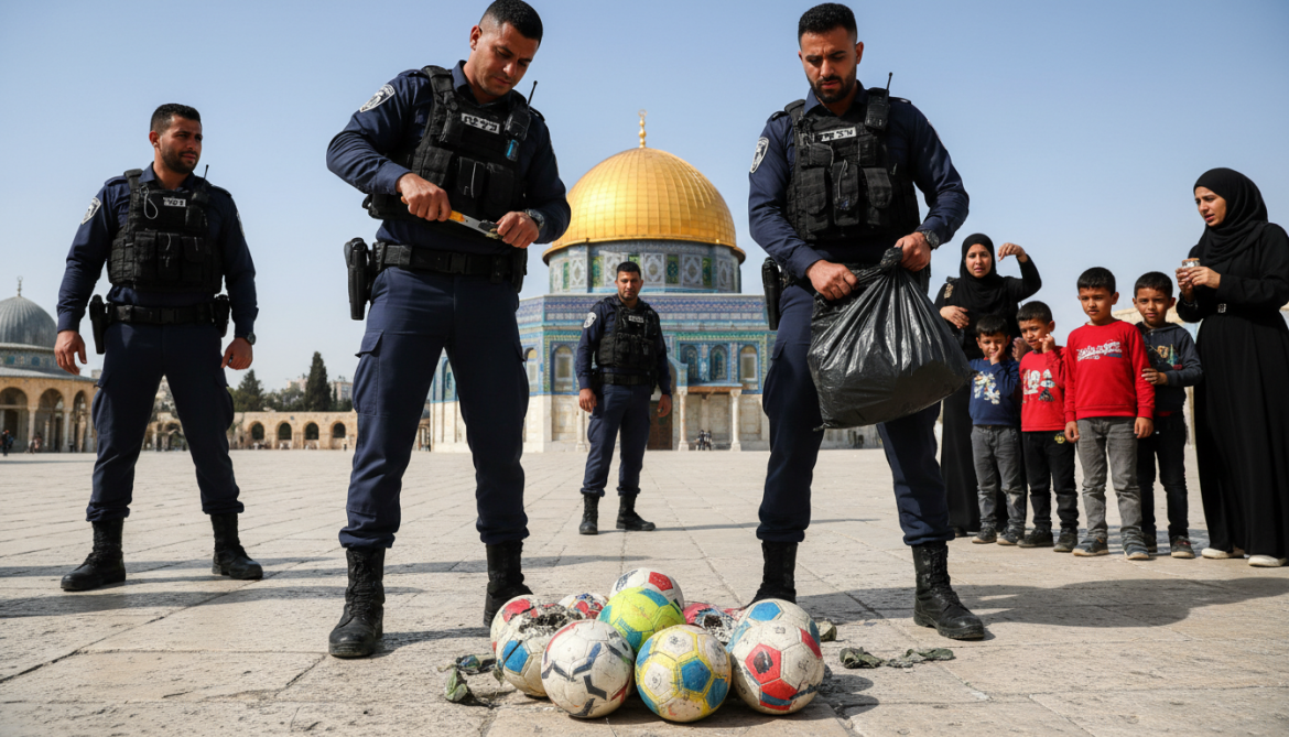 Israeli police confiscate and destroy children's footballs at Al-Aqsa courtyards