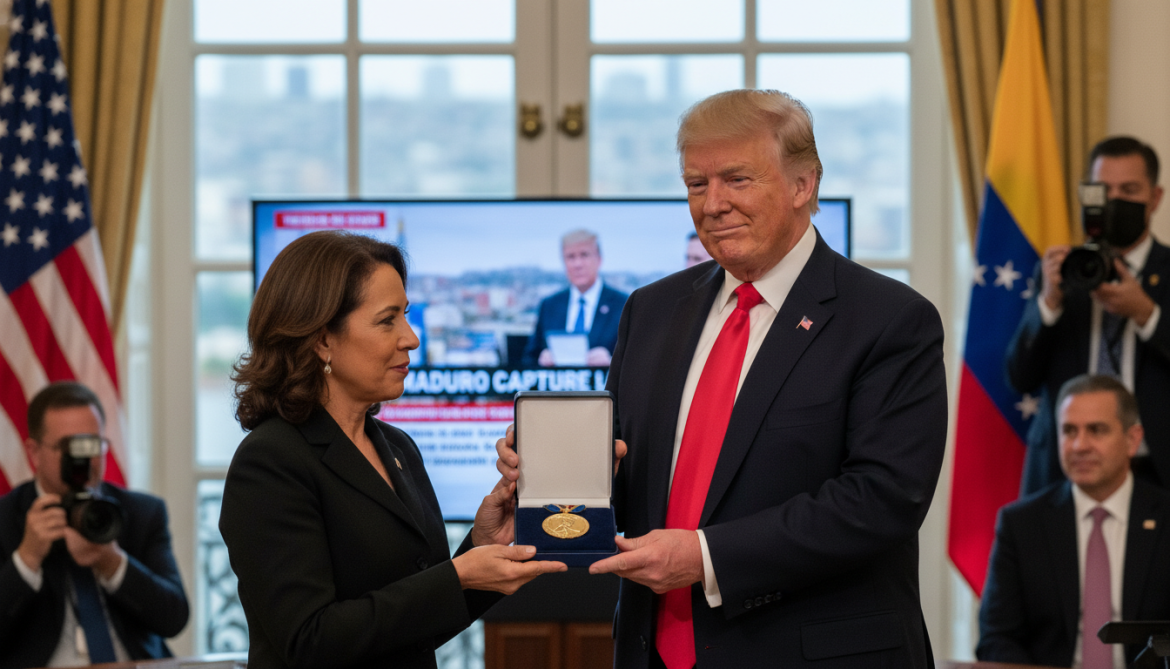 Maria Corina Machado presents Nobel medal to Trump after Maduro capture