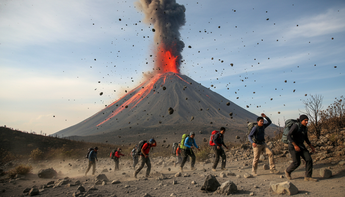 Santiaguito Volcano erupts, forcing hikers to flee amid falling rocks