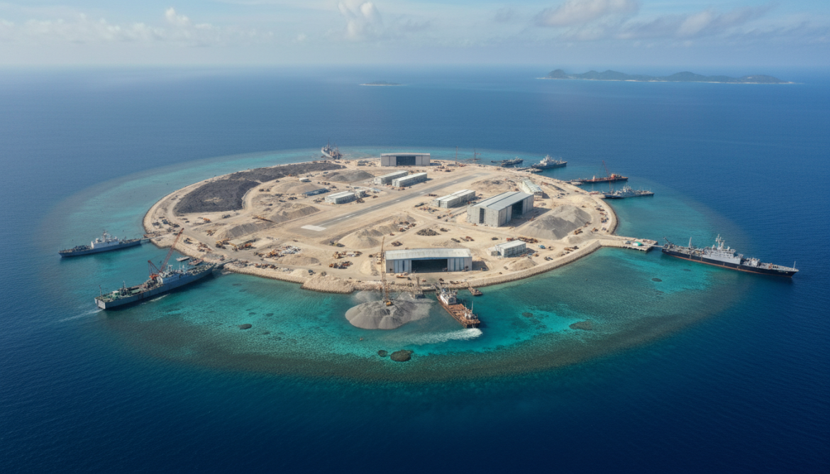 China Constructs Large Artificial Island on Antelope Reef in South China Sea