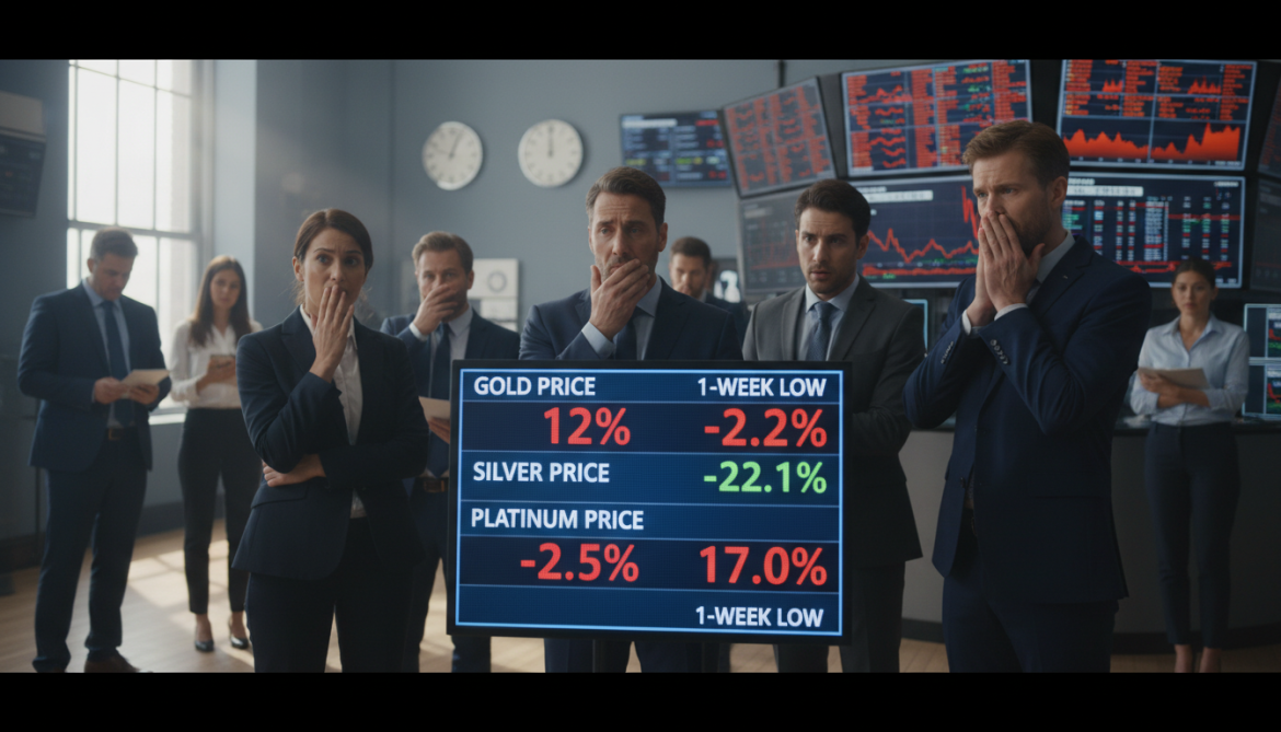 Gold prices slide to one-week low as silver and platinum tumble