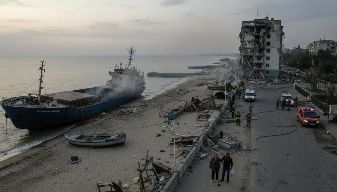 Odesa Struck by Russian Drones That Hit Merchant Ship and Killed Couple