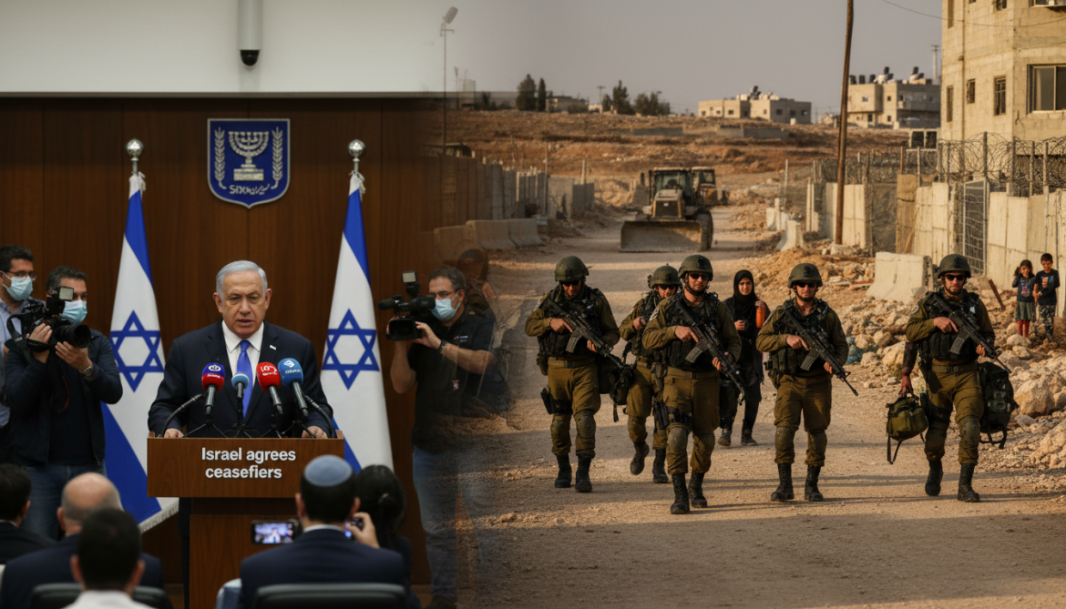Israel agrees ceasefires while forces and settlers press deeper into Palestinian areas
