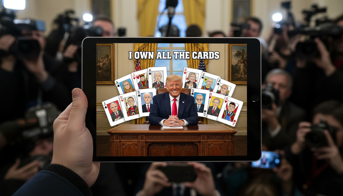 Trump posts composite image on Truth Social declaring he owns all the cards