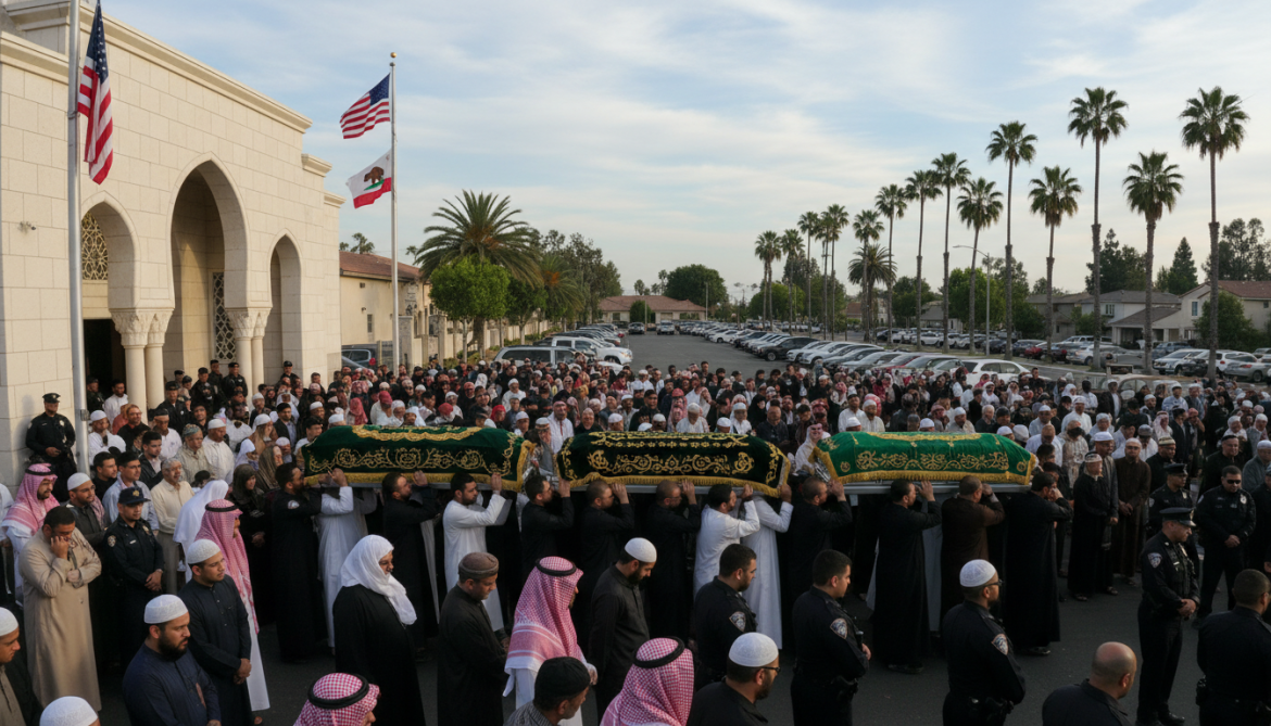 San Diego mosque holds funeral for three men who confronted gunmen