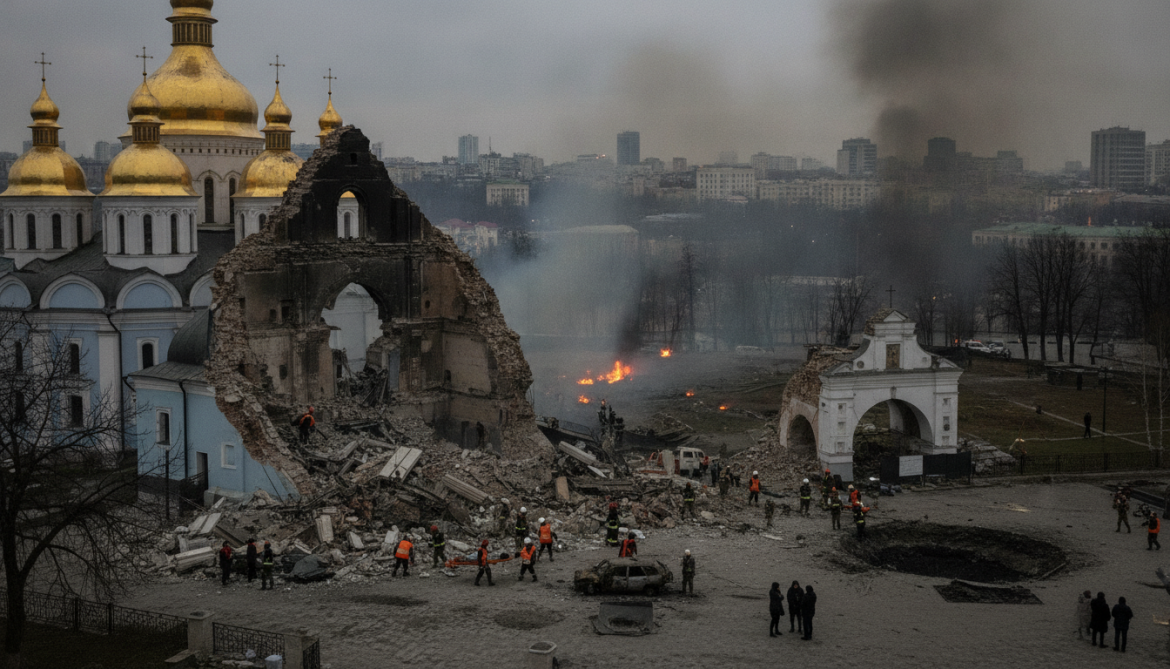 Russian strikes hit Kyiv, damage UNESCO Lavra cathedral, kill at least nine