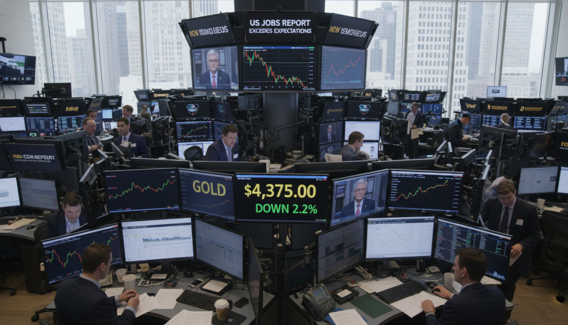 Gold drops 2.2% to $4,375 as US jobs boost Fed rate outlook