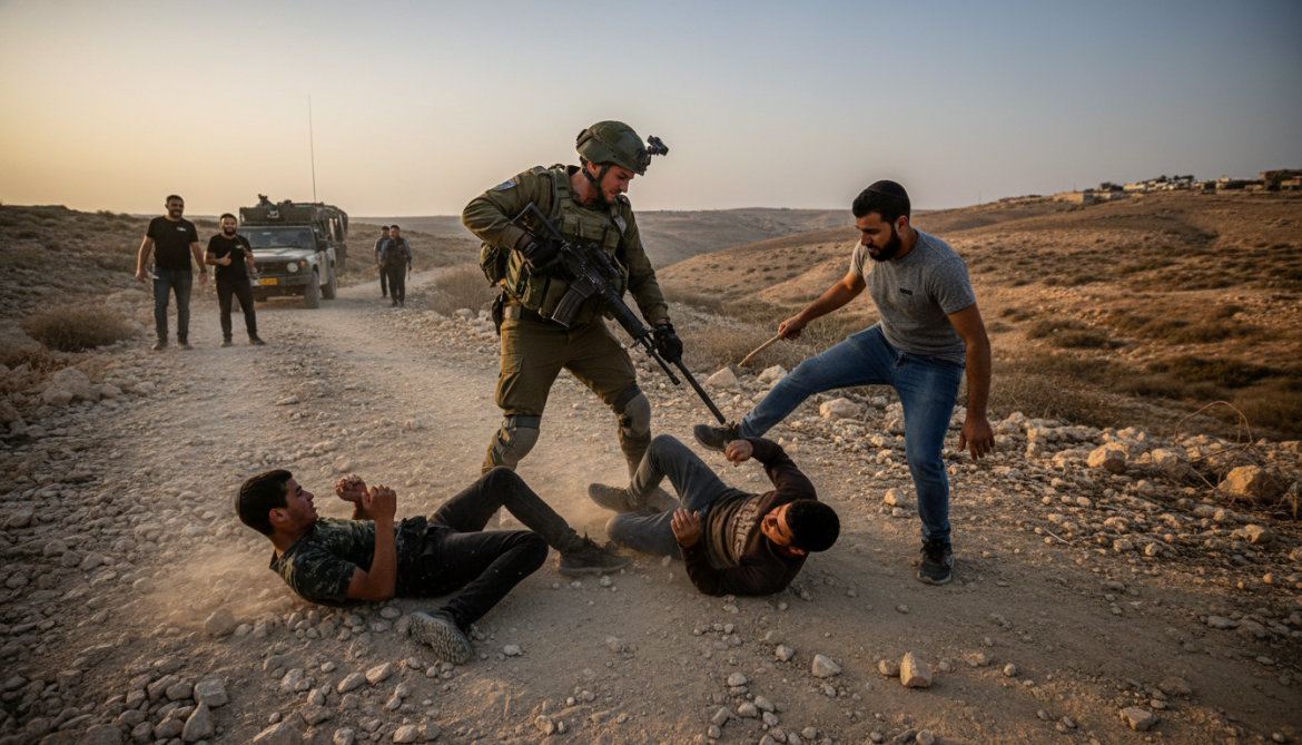 West Bank video captures Israeli soldier and settlers beating two Palestinian youths