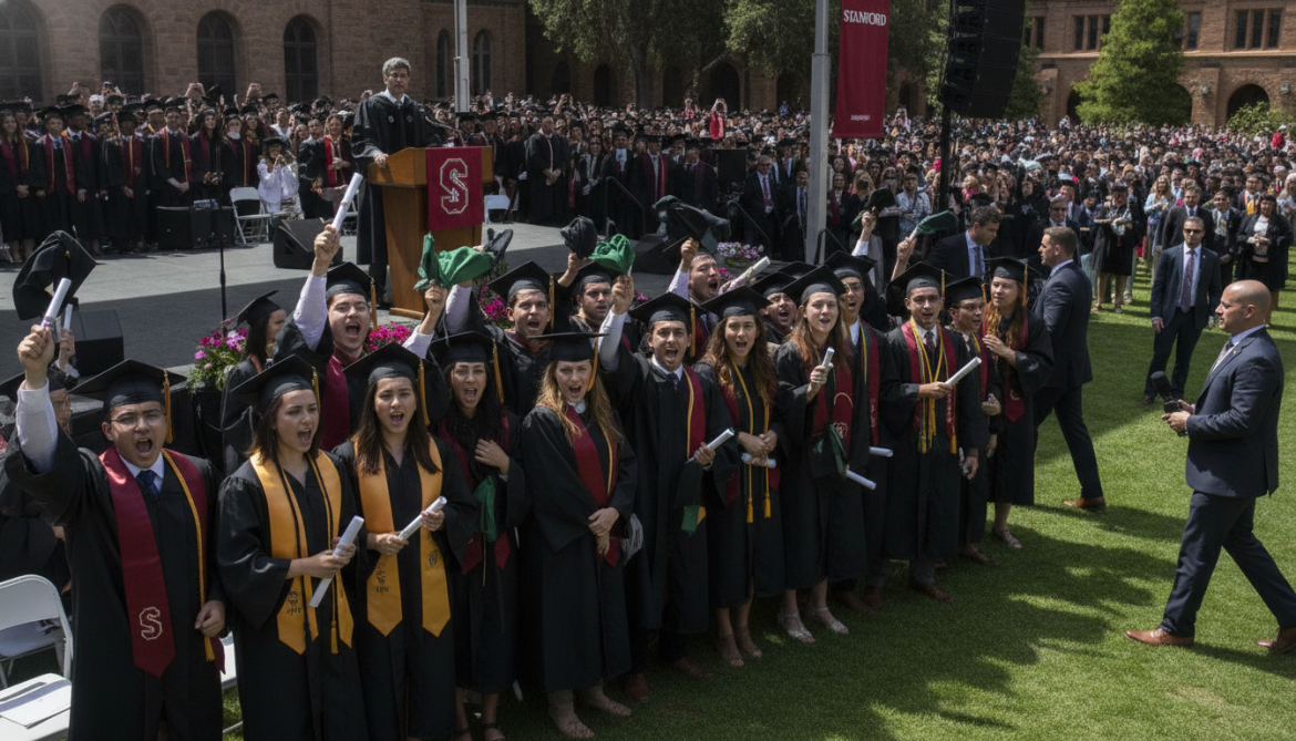 Stanford graduates protest Sundar Pichai commencement chanting Free Palestine over Project Nimbus