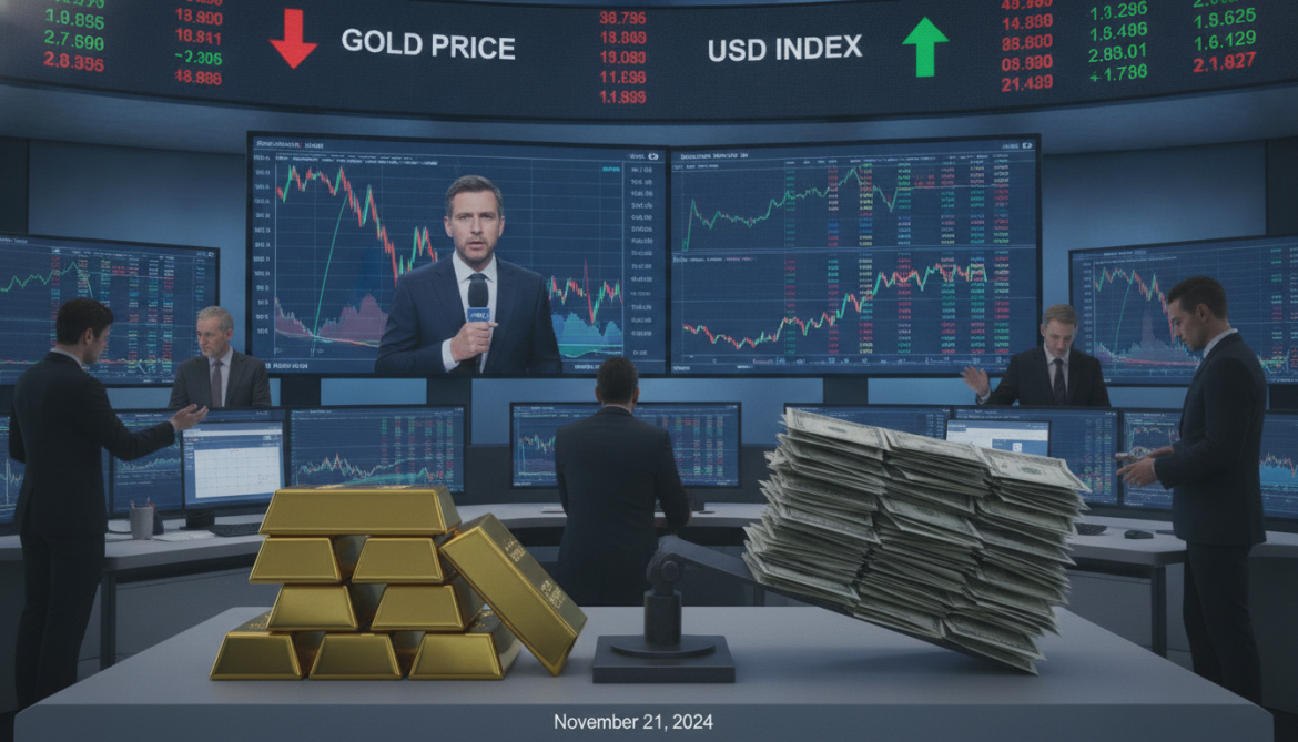 Gold Falls as Strong Dollar Pushes Prices Toward Third Weekly Drop