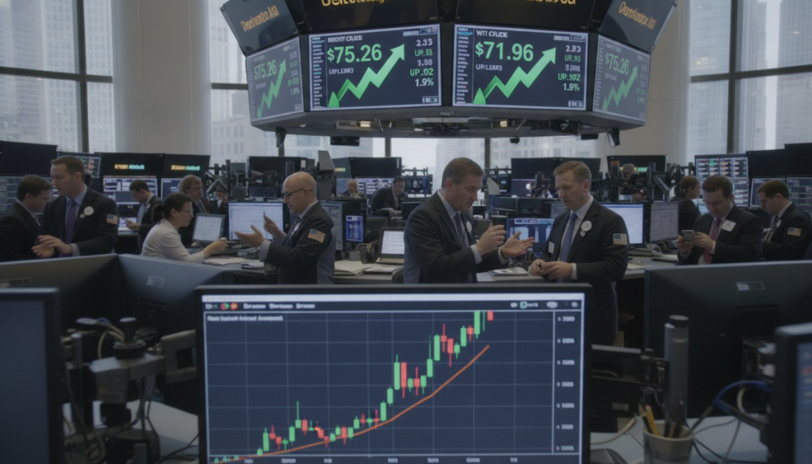 Oil prices climb about 2% as Brent reaches $75.26 and WTI $71.92