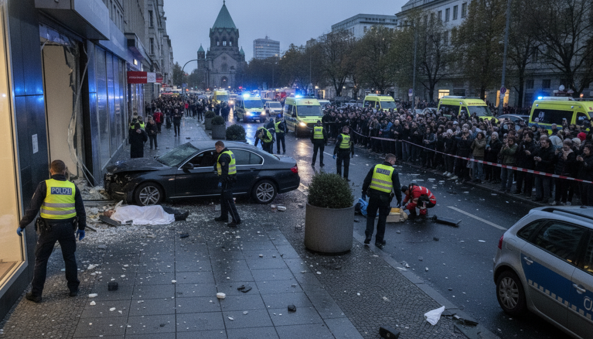 Berlin car plows into crowd, killing one and injuring 14 as police search