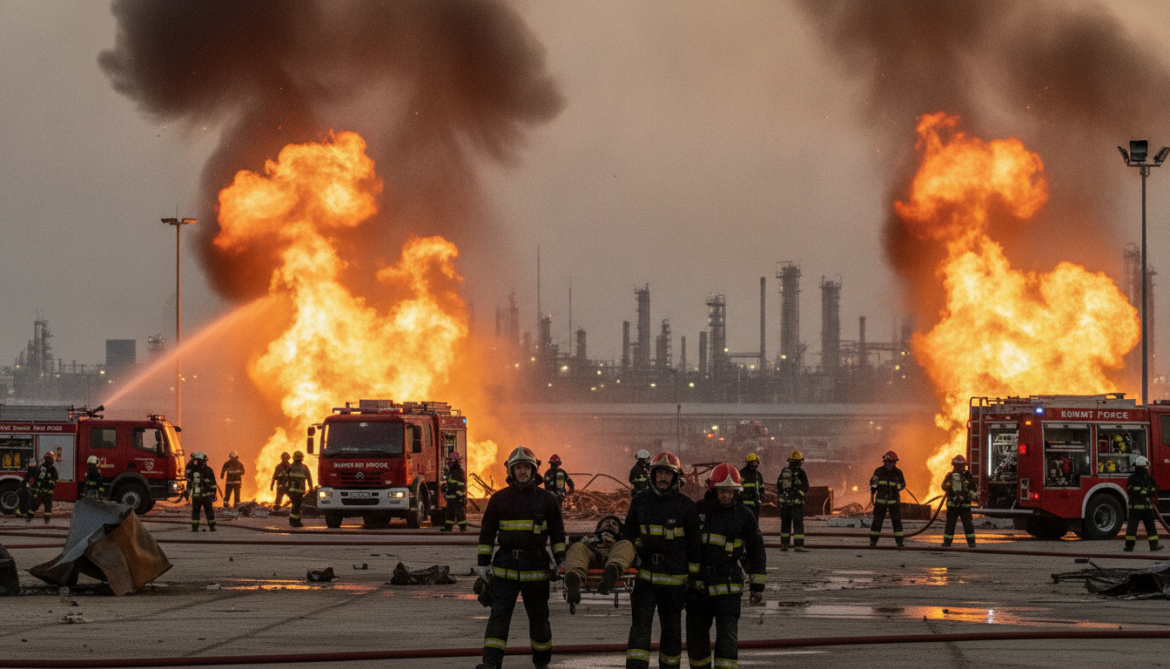 Kuwait Fire Force battles two fires after Iranian attacks as firefighters injured