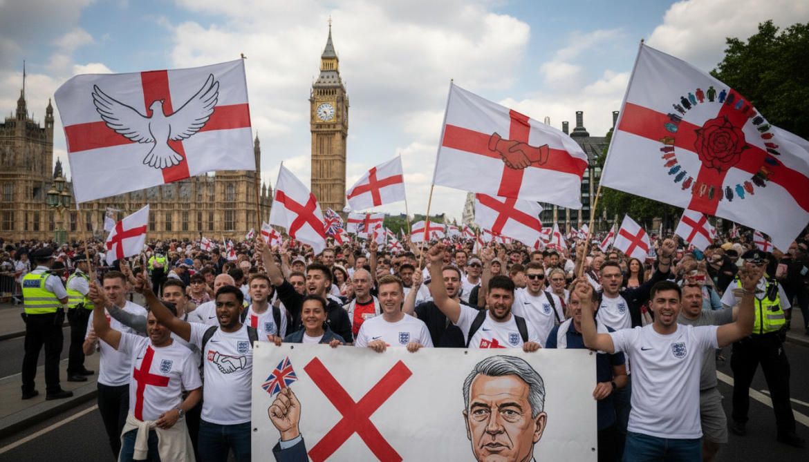 England fans reclaim St George's flag to reject Farage and nationalism