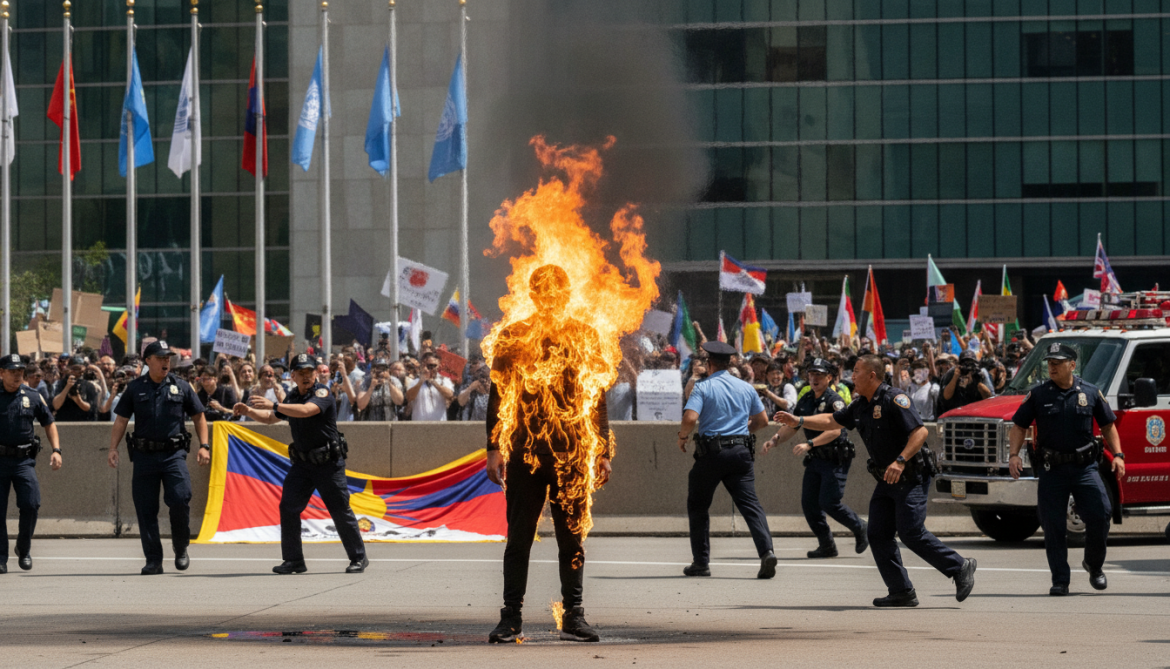 Tibetan activist self-immolates outside UN amid China's new ethnic unity law