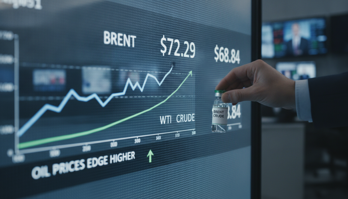 Oil prices edge higher with Brent at $72.29 and WTI at $68.84