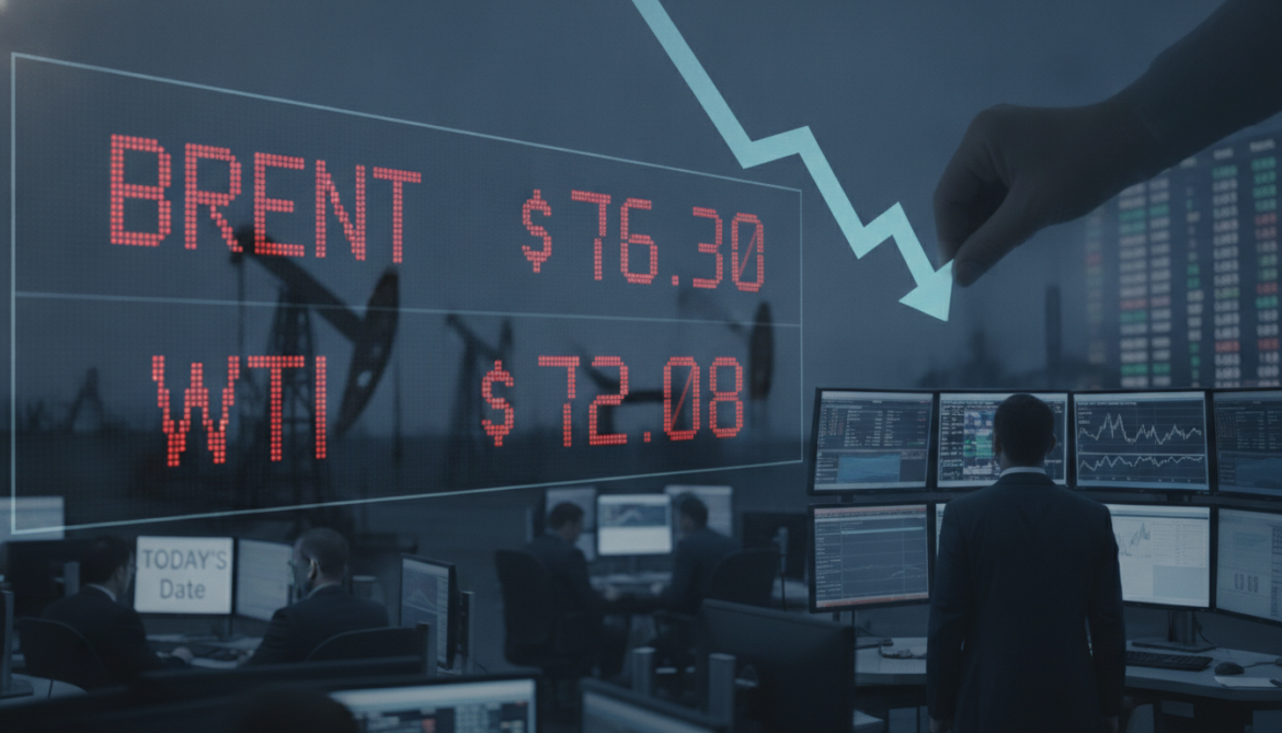 Oil prices fall 2% as Brent slides to $76.30 and WTI $72.08