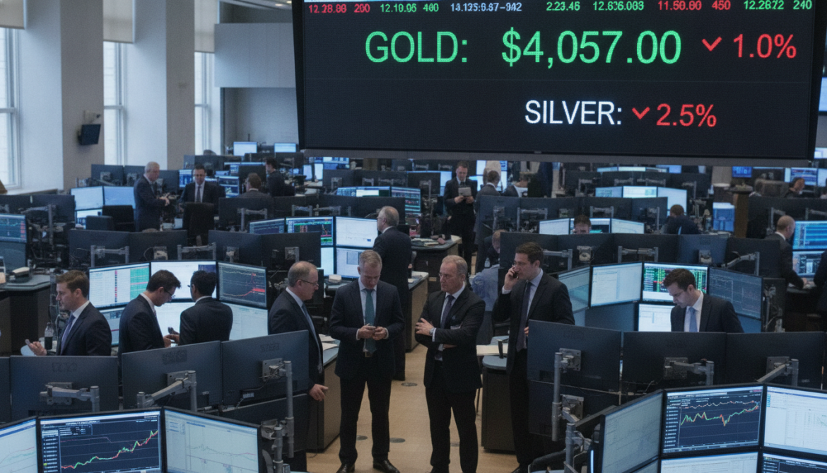 Gold prices settle near $4,057 after earlier 1% drop while silver falls