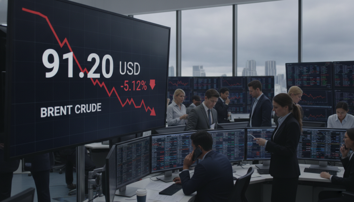 Oil prices tumble over 5% as Brent crude falls to $91.20