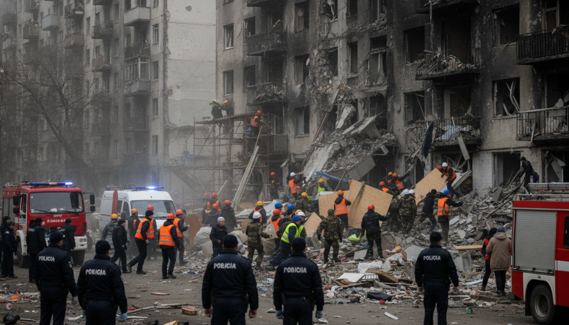Dobrobat volunteers rush to board Kyiv apartments after missile strike