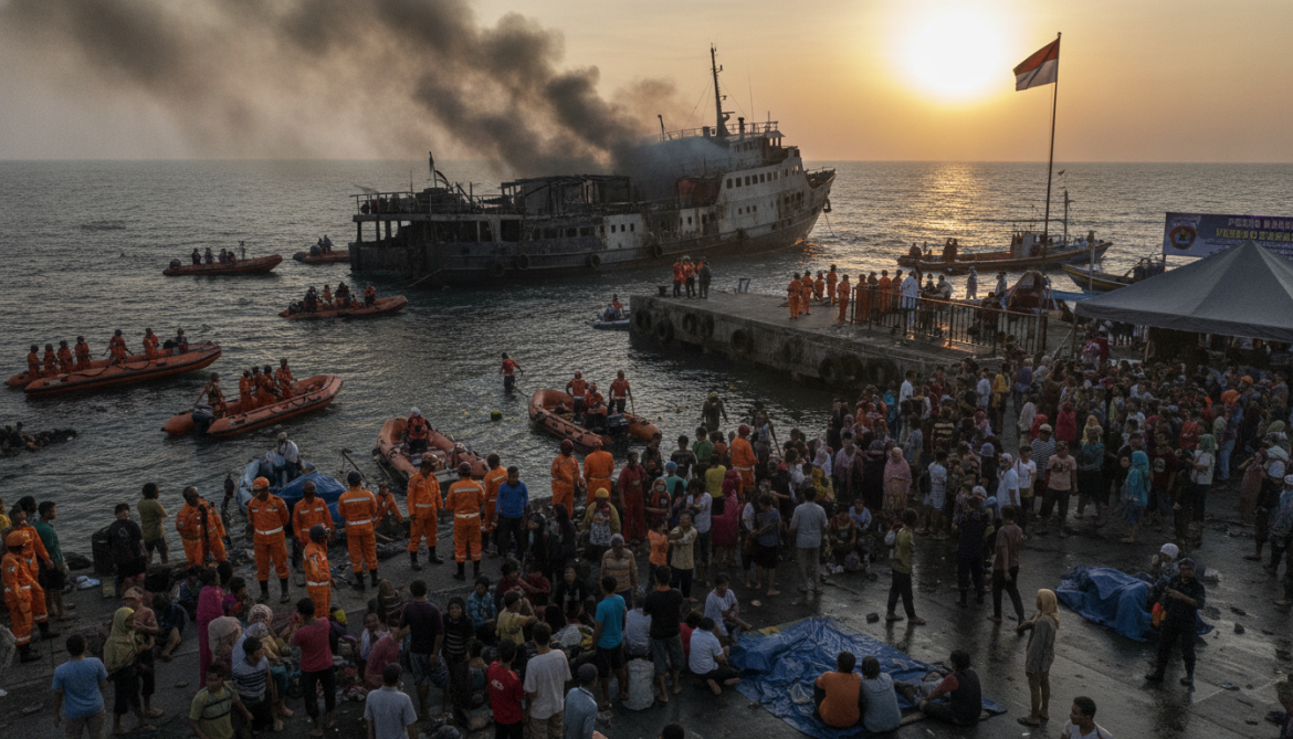 Indonesian ferry fire leaves five dead 41 missing and 225 rescued