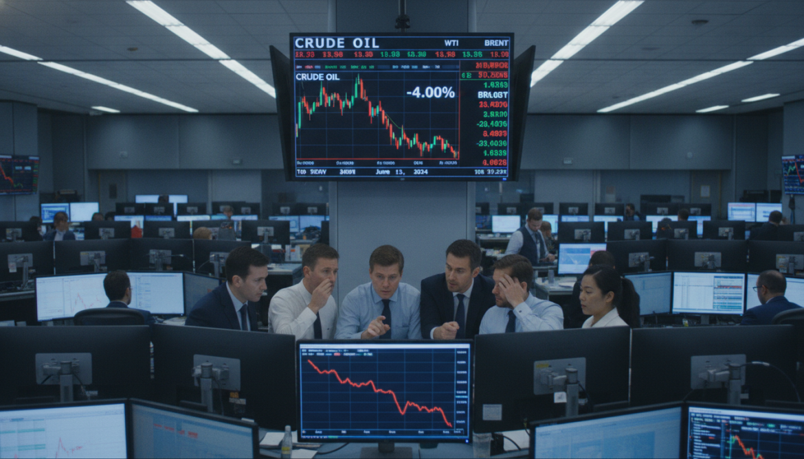 Crude oil prices tumble 4% to three-week low after volatile session